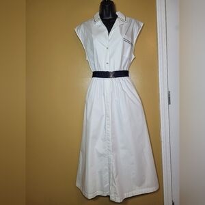 NWT Setre 100% Cotton White Belted Midi Dress sz 10 00120